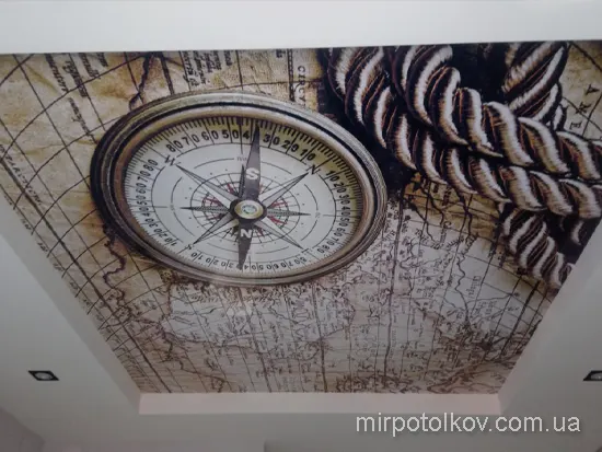 двухуровневый натяжной потолок с фотопечатью